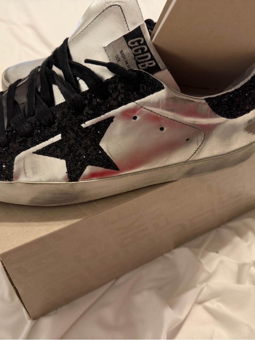 Golden Goose Silver & Black Glitter Star Sneakers - Picture 4 of 6